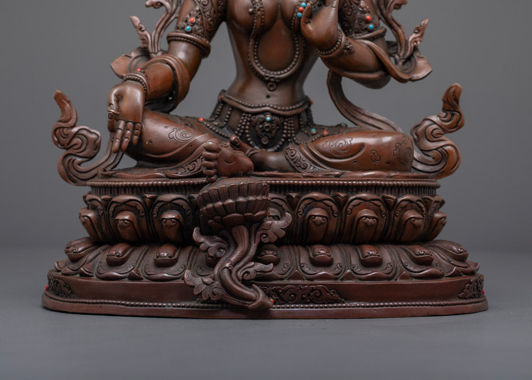 Handcrafted Oxidized Green Tara Statue | Traditional Himalayan Craft