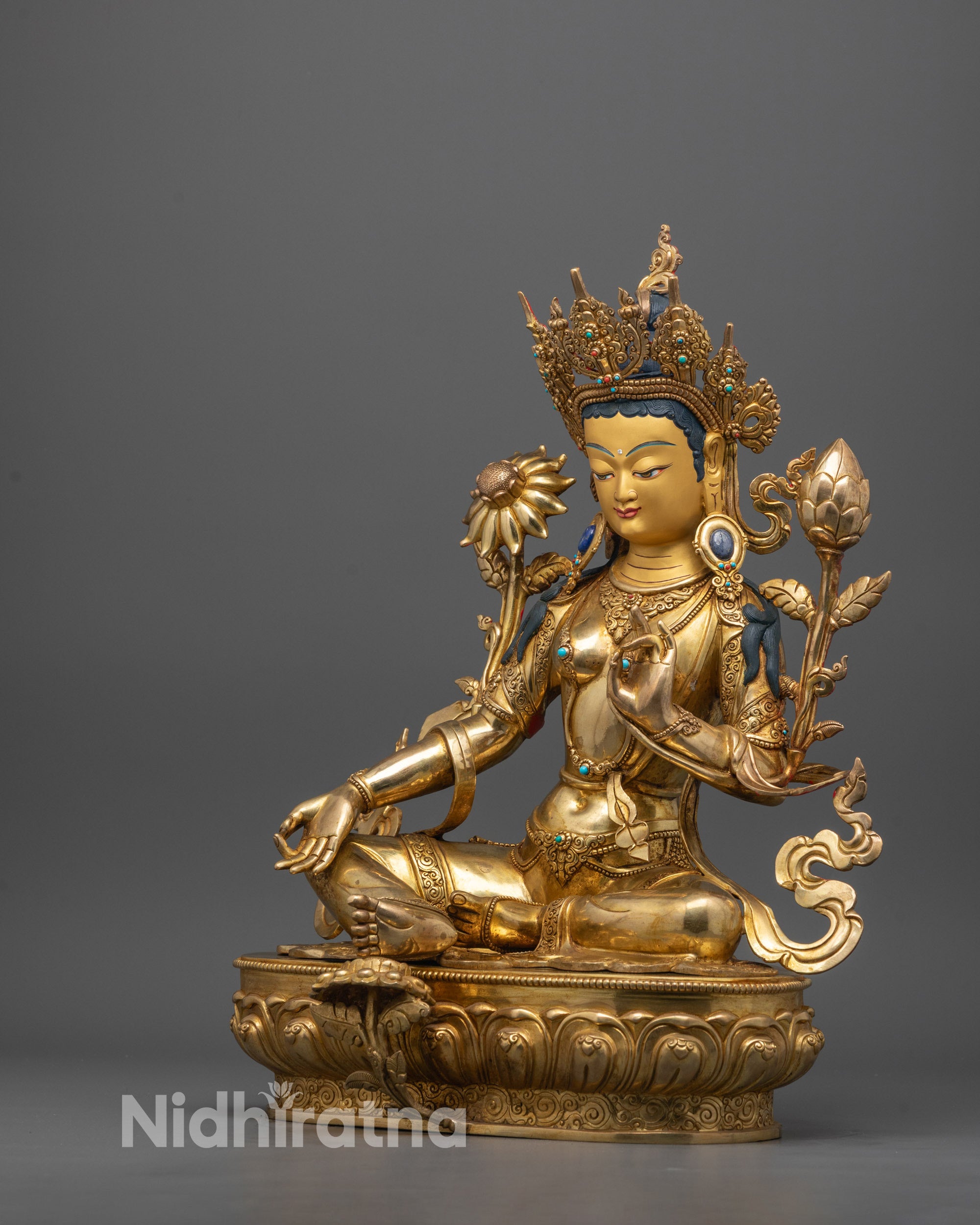 Buy Green Tara Statue with Lotus Base