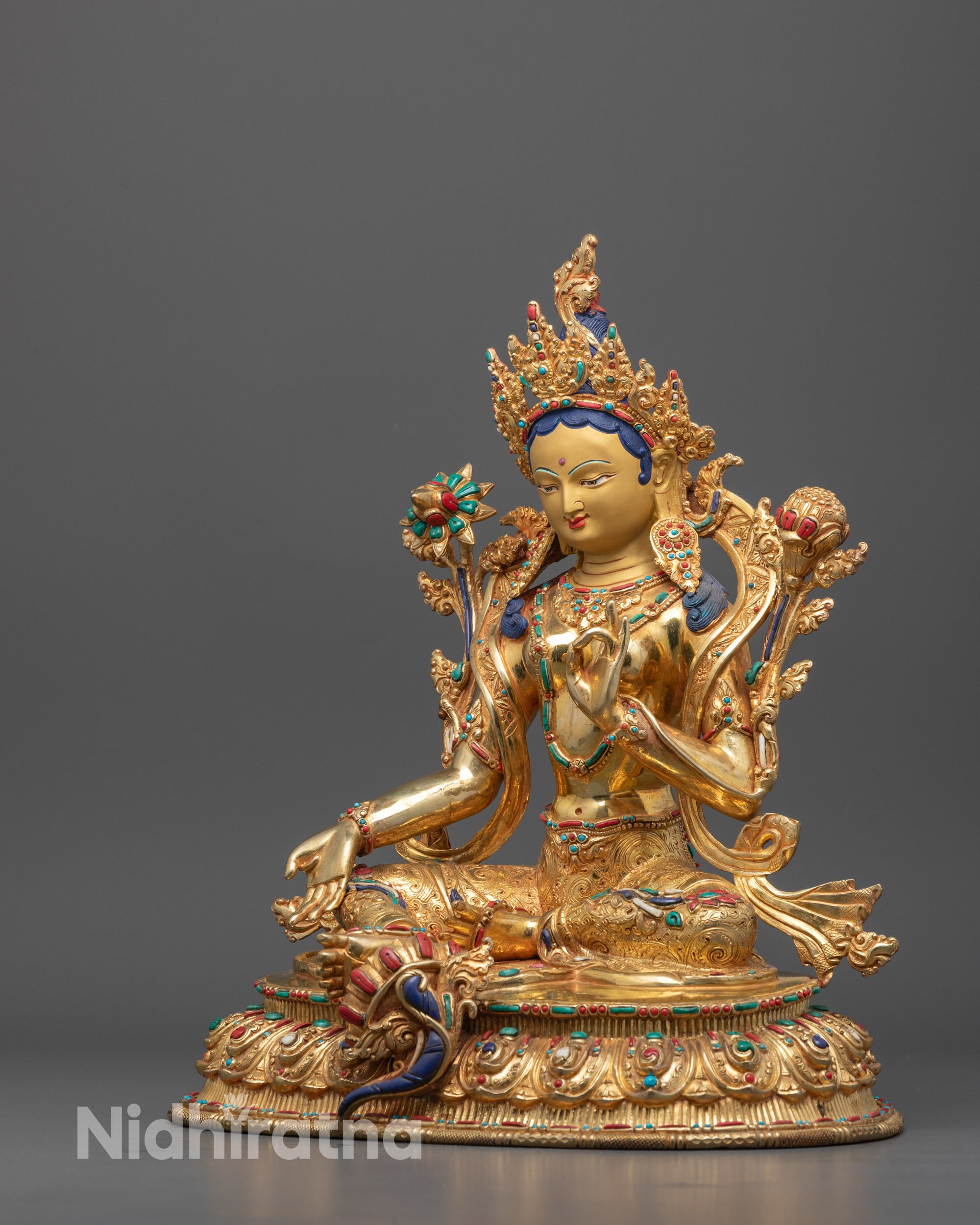 Traditional Green Tara Statue for Altar and Meditation