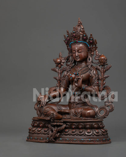 Hand-Painted Oxidized Green Tara Statue