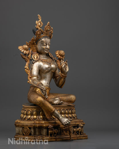 Silver-Plated Tibetan Green Tara Statue