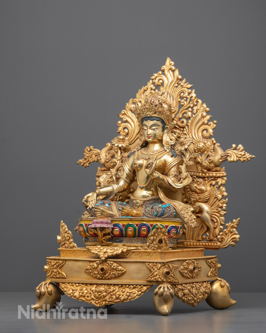 Green Tara Sculpture | Gold Body Buddhist Goddess