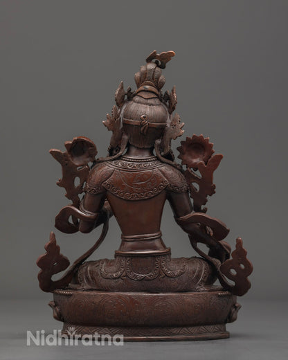 Oxidized Copper Green Tara Statue | Tibetan Buddhist Art