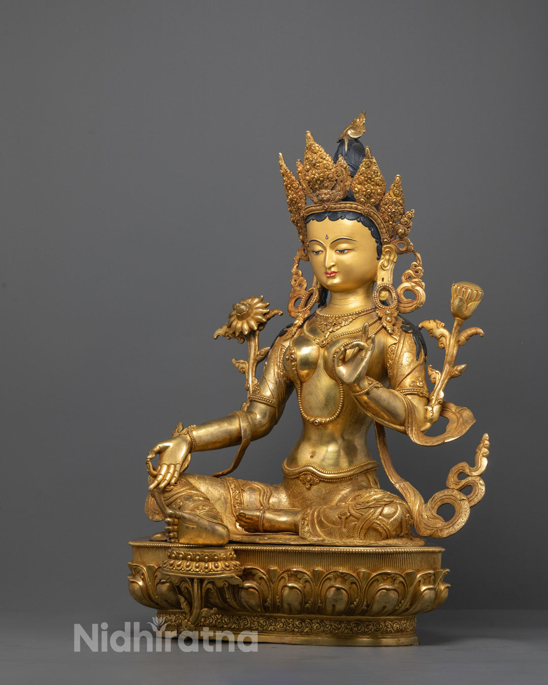 Nepalese Green Tara Statue in Traditional Lost Wax Copper