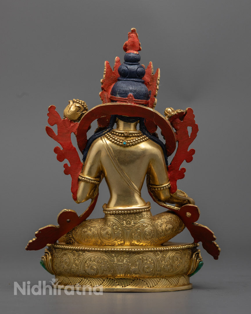 Handcrafted Green Tara Statue in 24K Gold Gilded Copper