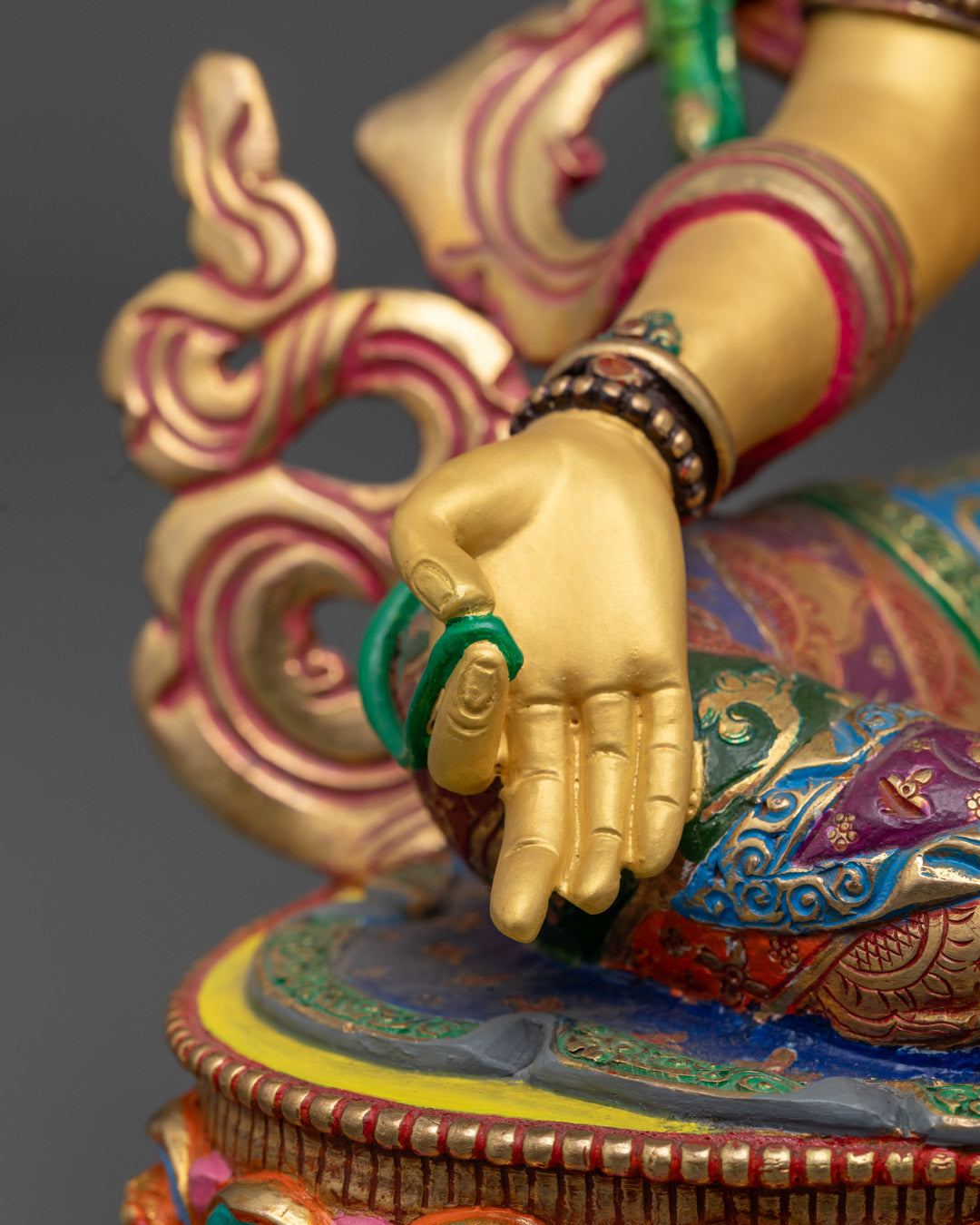 Painted Green Tara Statue | Hand-Carved Tibetan Sculpture