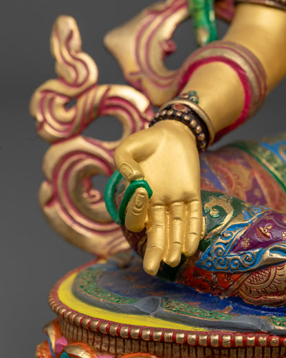 Painted Green Tara Statue | Hand-Carved Tibetan Sculpture