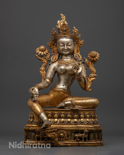 Silver-Plated Tibetan Green Tara Statue