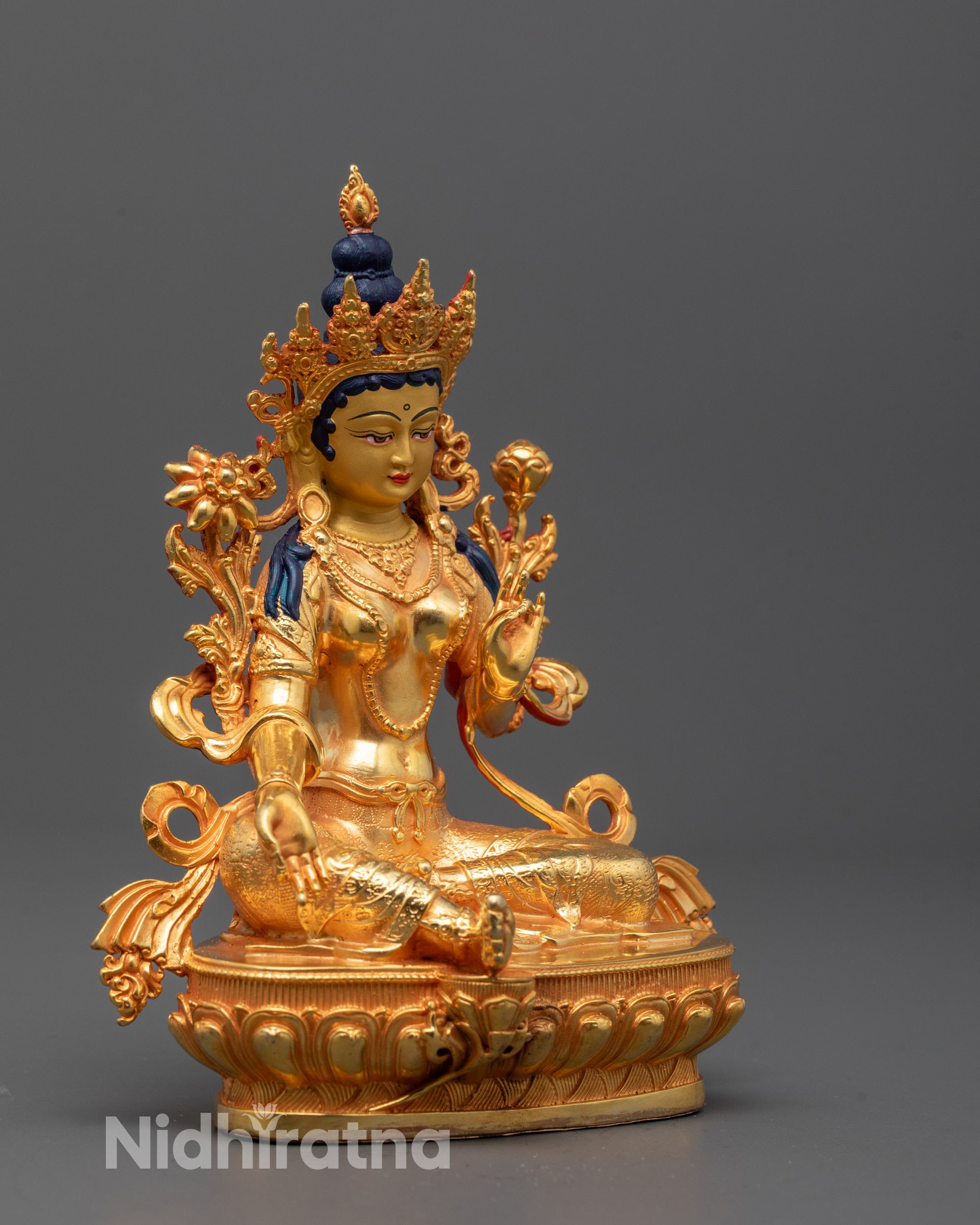 Green Tara Statue Machine-Made | Traditional Nepalese Sculpture