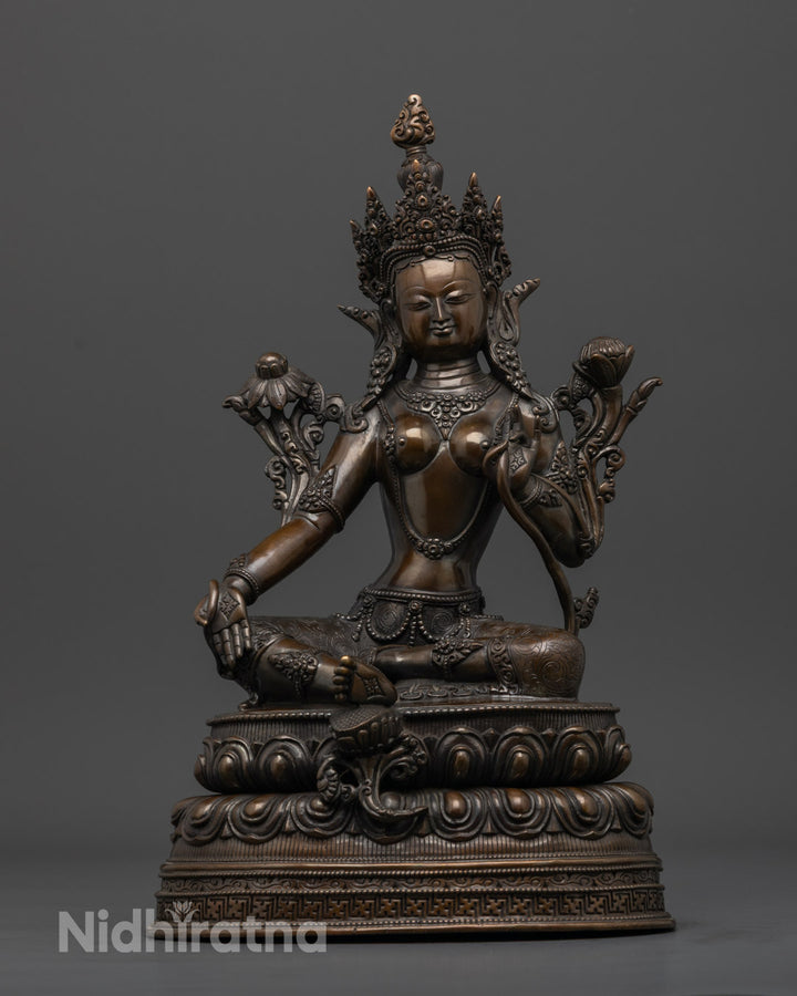 Oxidized Green Tara Statue | Copper Buddhist Idol