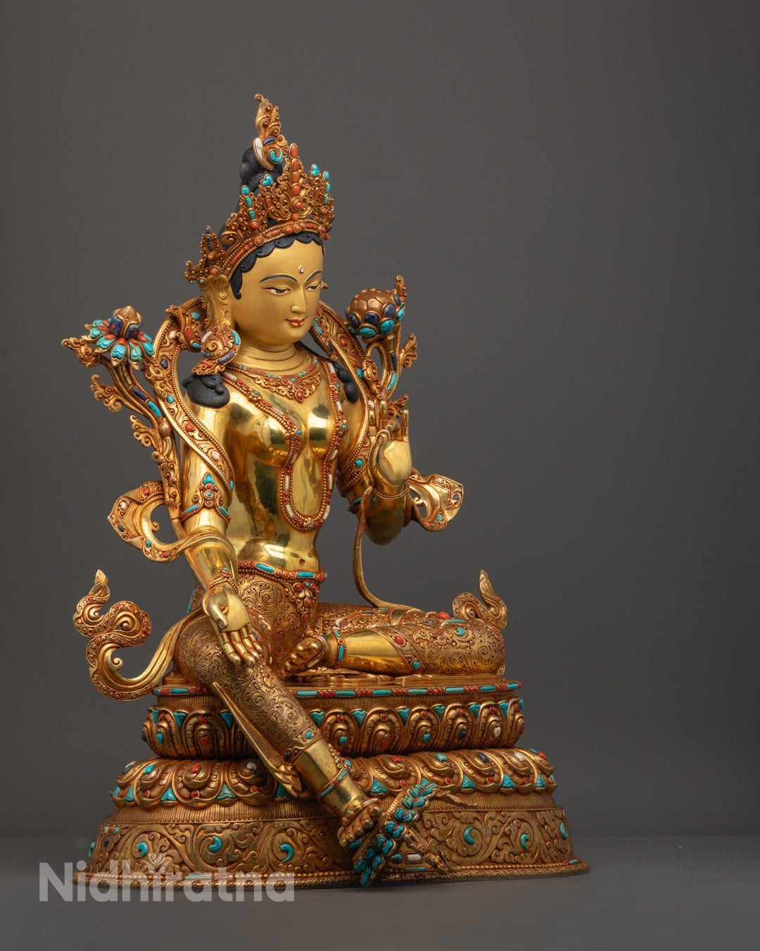 Hand-Carved Green Tara Statue | Nepalese Buddhist Art