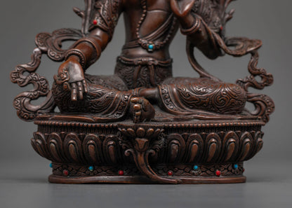 Oxidized Green Tara Statue: Perfect for Meditation