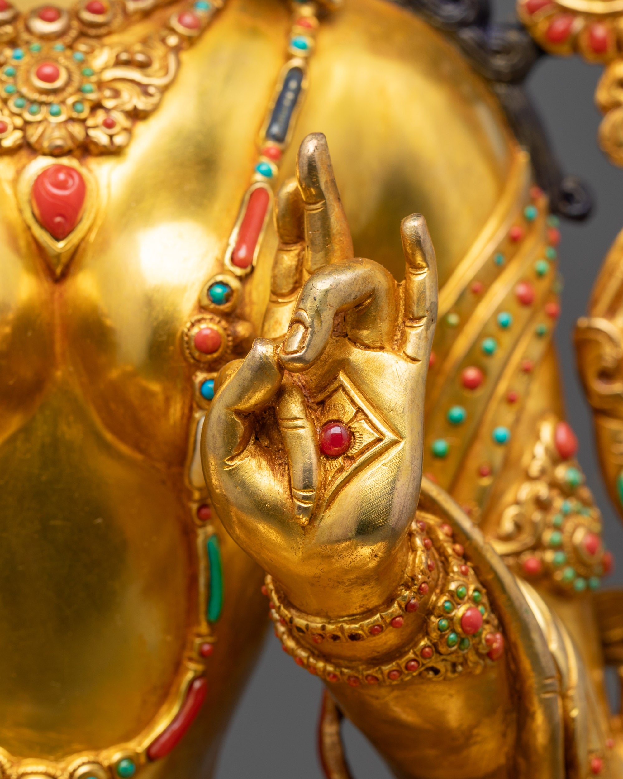 Premium Green Tara Statue | 24K Fire Gold Gilded Goddess of Compassion
