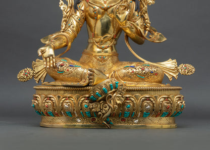 Buddhist Green Tara – Gold Gilded Copper Statue from Nepal