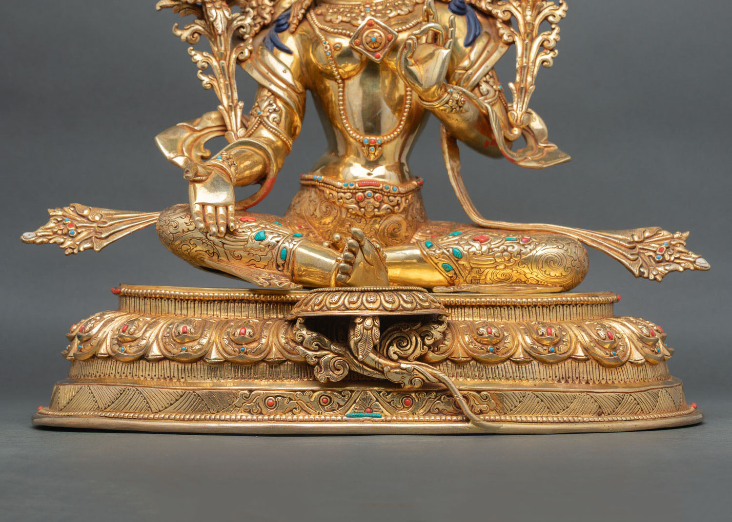Green Tara Statue | Gold Finish Himalayan Artwork