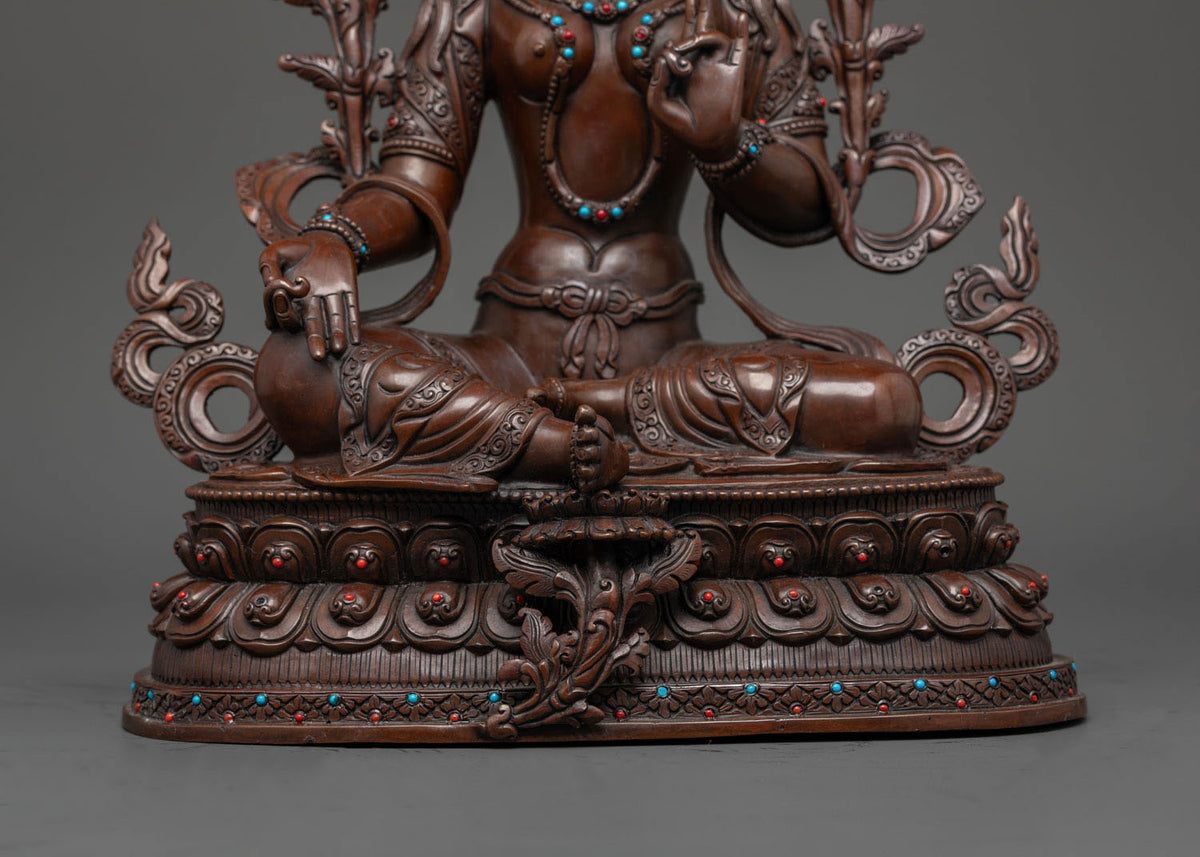 Hand-Painted Oxidized Green Tara Statue