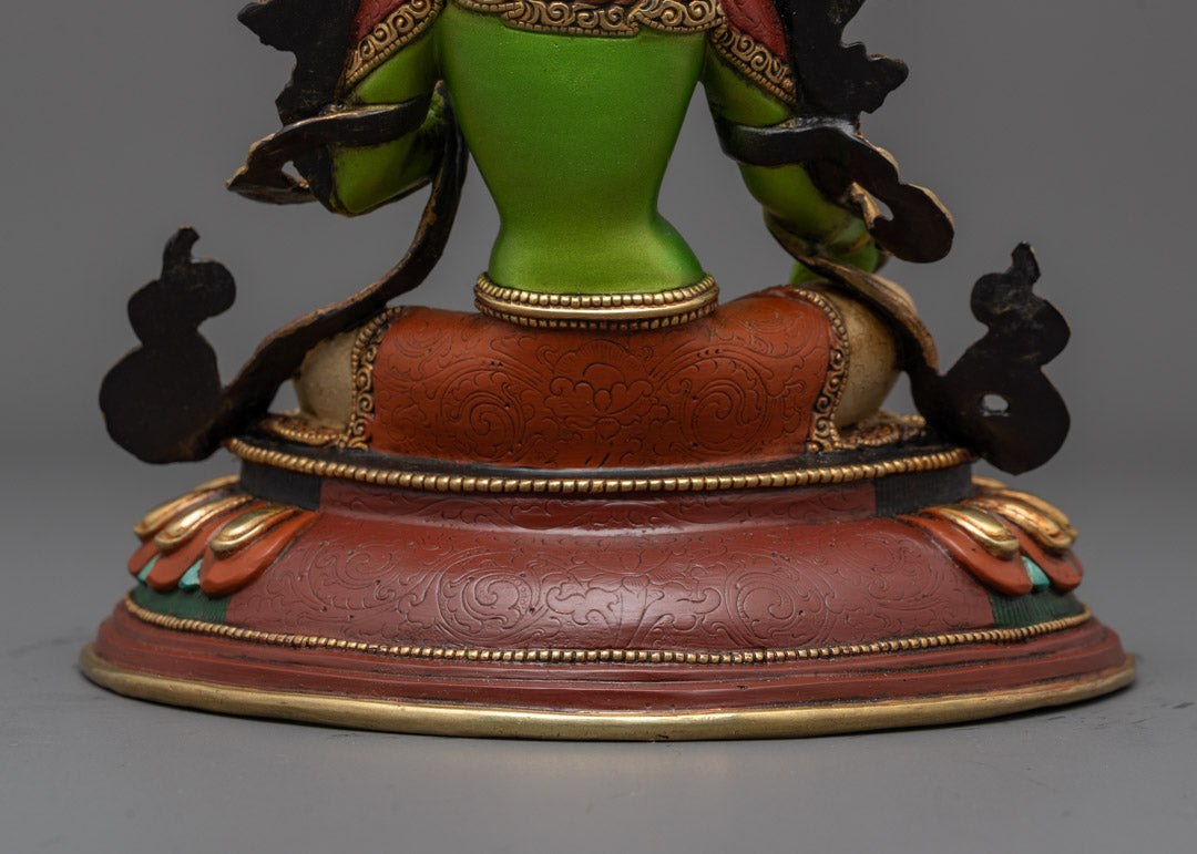 Nepalese Hand-carved Colored Green Tara Statue
