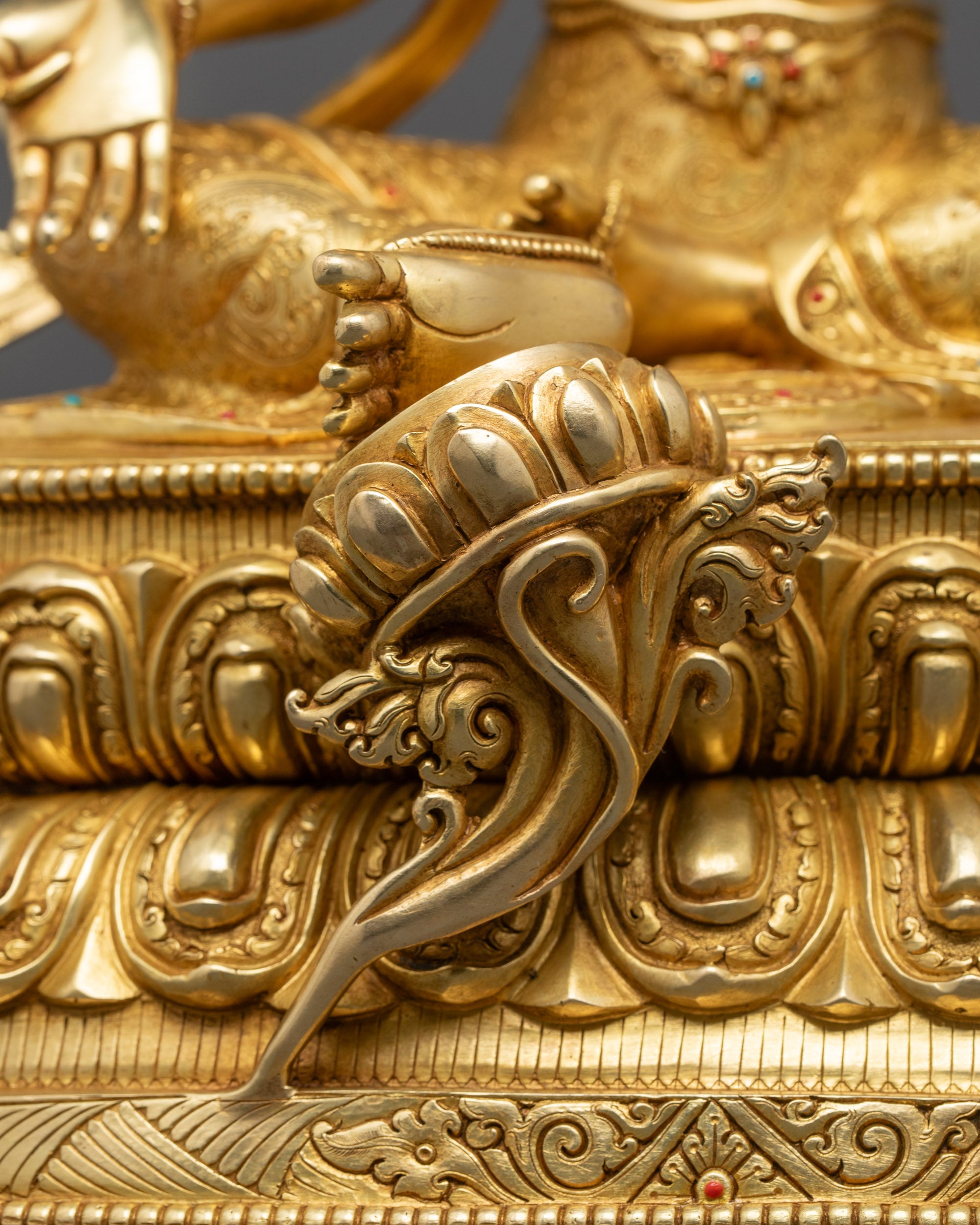 Green Tara Buddha Statue | 24K Gold Gilded with Semi-Precious Stones