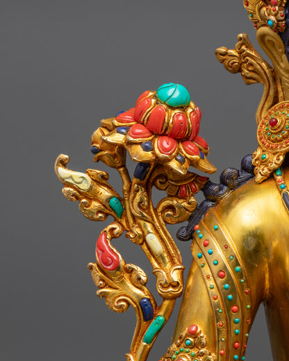 Premium Green Tara Statue | 24K Fire Gold Gilded Goddess of Compassion