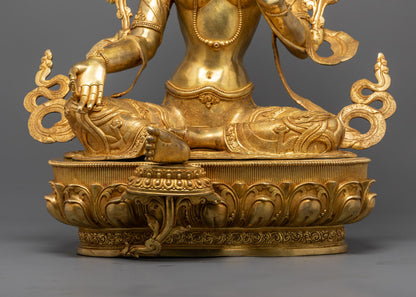Nepalese Green Tara Statue in Traditional Lost Wax Copper
