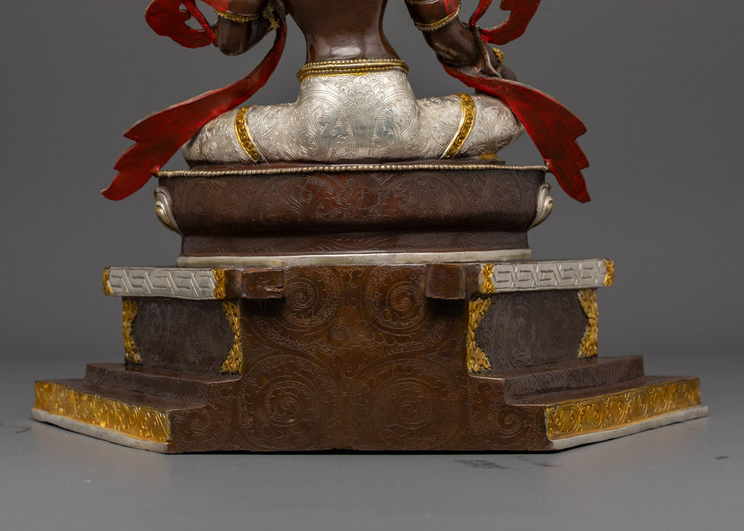 Silver Plated Green Tara Statue | 24k Gold Painted