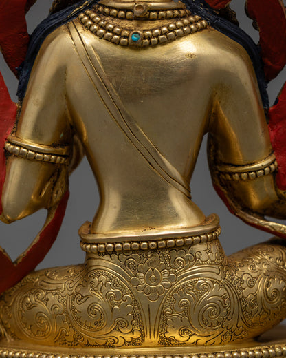 Handcrafted Green Tara Statue in 24K Gold Gilded Copper