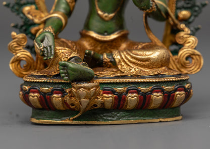 Green-Colored Green Tara Statue | Buddhist Deity from Nepal