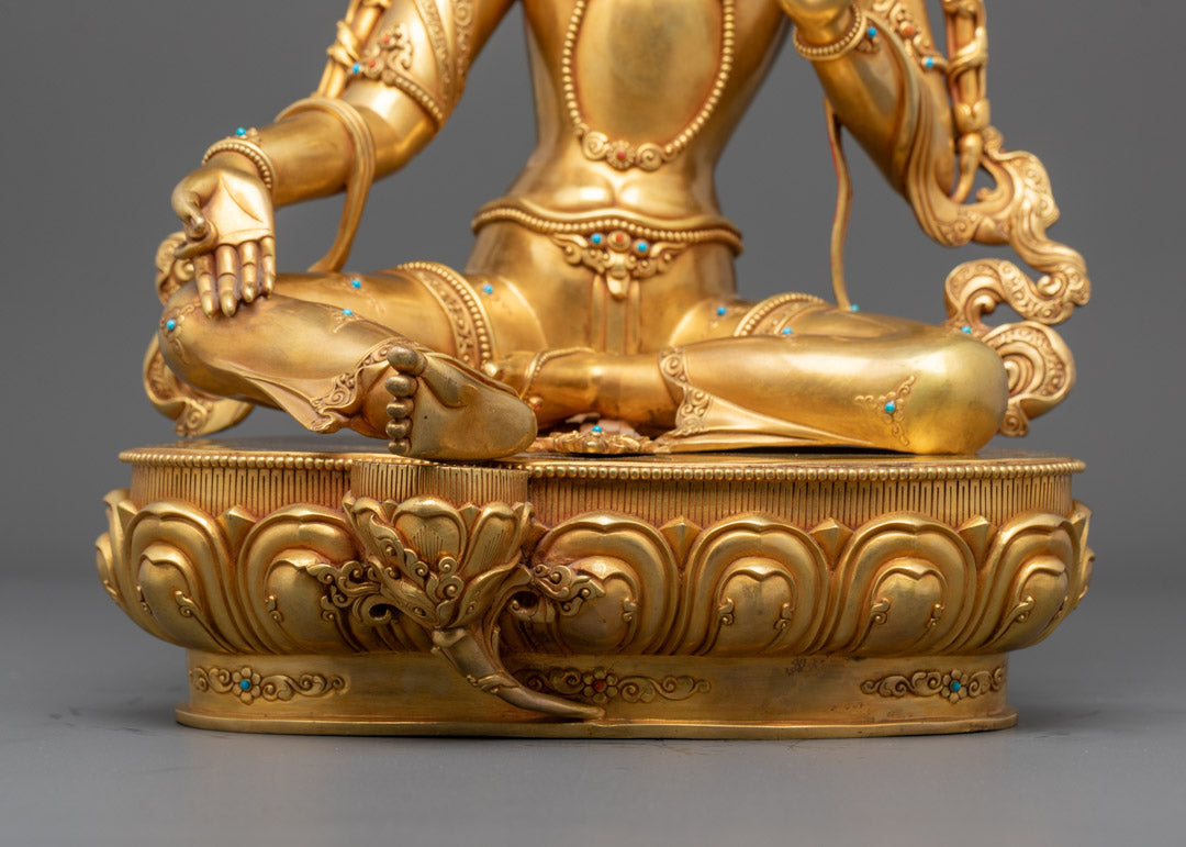 Beautifully Hand-craved Green Tara Sculpture | Traditional Tibetan Art