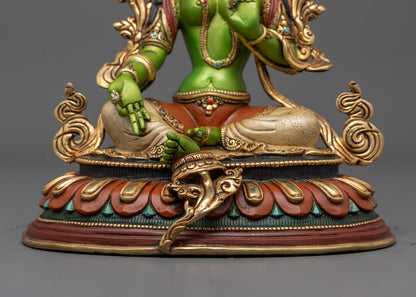 Nepalese Hand-carved Colored Green Tara Statue