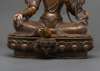 Oxidized Copper Green Tara Statue | Tibetan Buddhist Goddess