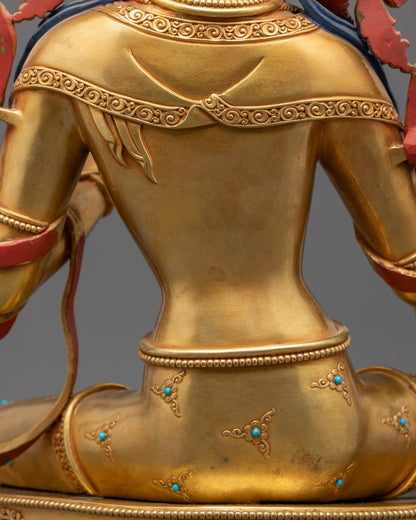 Beautifully Hand-craved Green Tara Sculpture | Traditional Tibetan Art