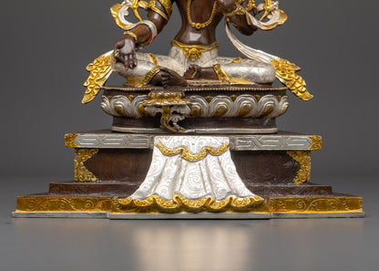 Silver Plated Green Tara Statue | 24k Gold Painted