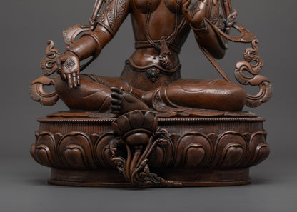 Buddhist Green Tara Statue | Artisan-Oxidized Copper Sculpture