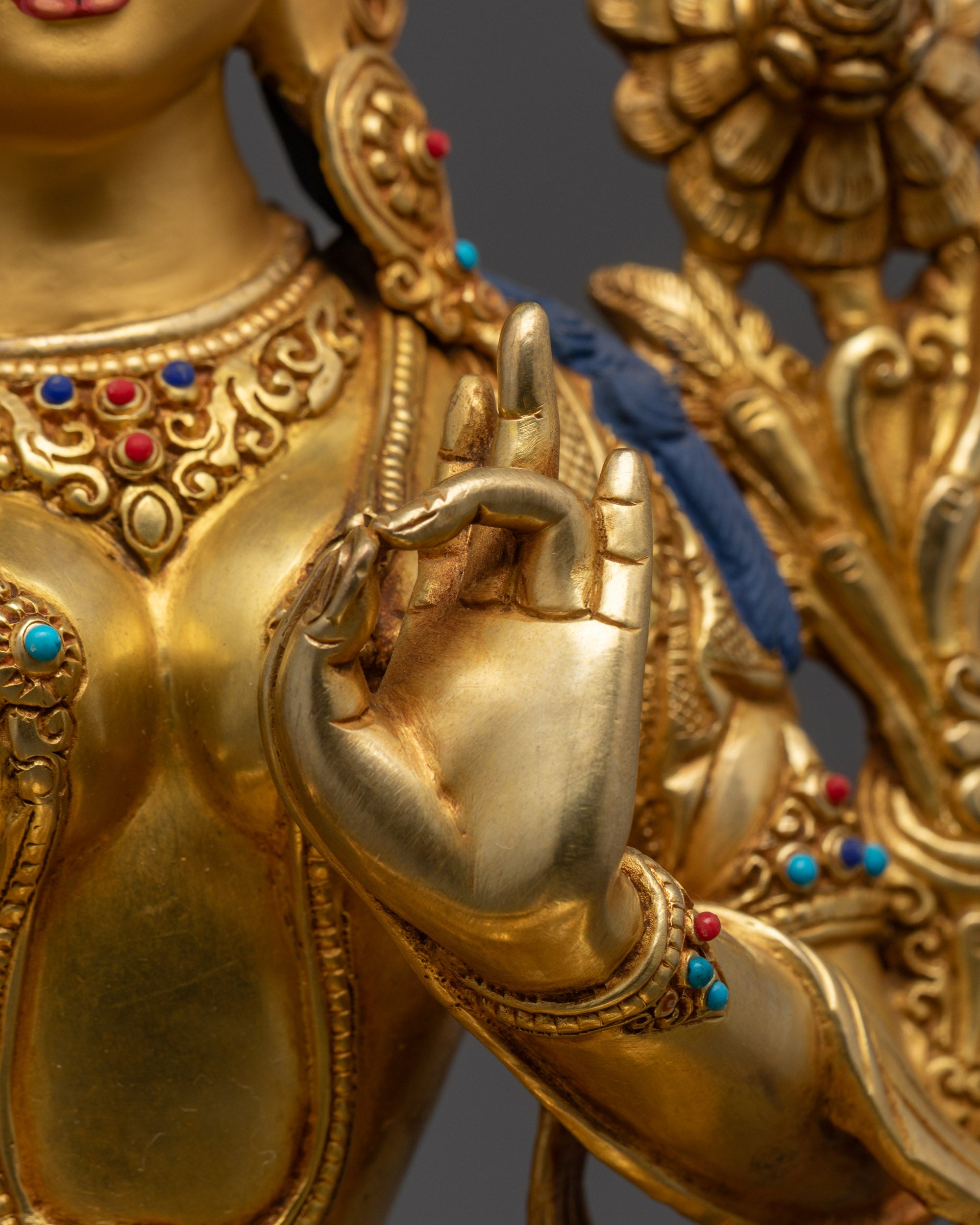 Handmade Green Tara Statue | Fire-Gilded Himalayan Goddess