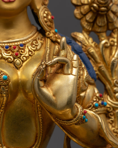 Handmade Green Tara Statue | Fire-Gilded Himalayan Goddess