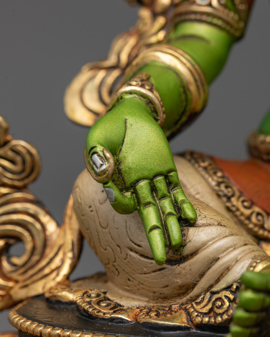 Nepalese Hand-carved Colored Green Tara Statue