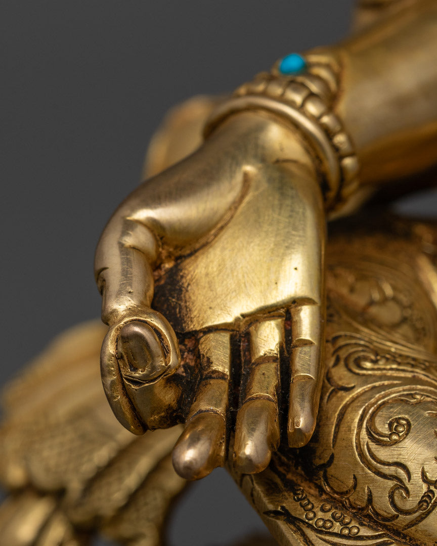 Handcrafted Green Tara Statue in 24K Gold Gilded Copper