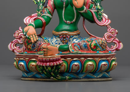 Colored Green Tara Buddhist Statue | Traditional Handcrafted Sculpture