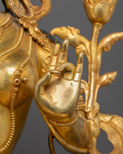 Nepalese Green Tara Statue in Traditional Lost Wax Copper