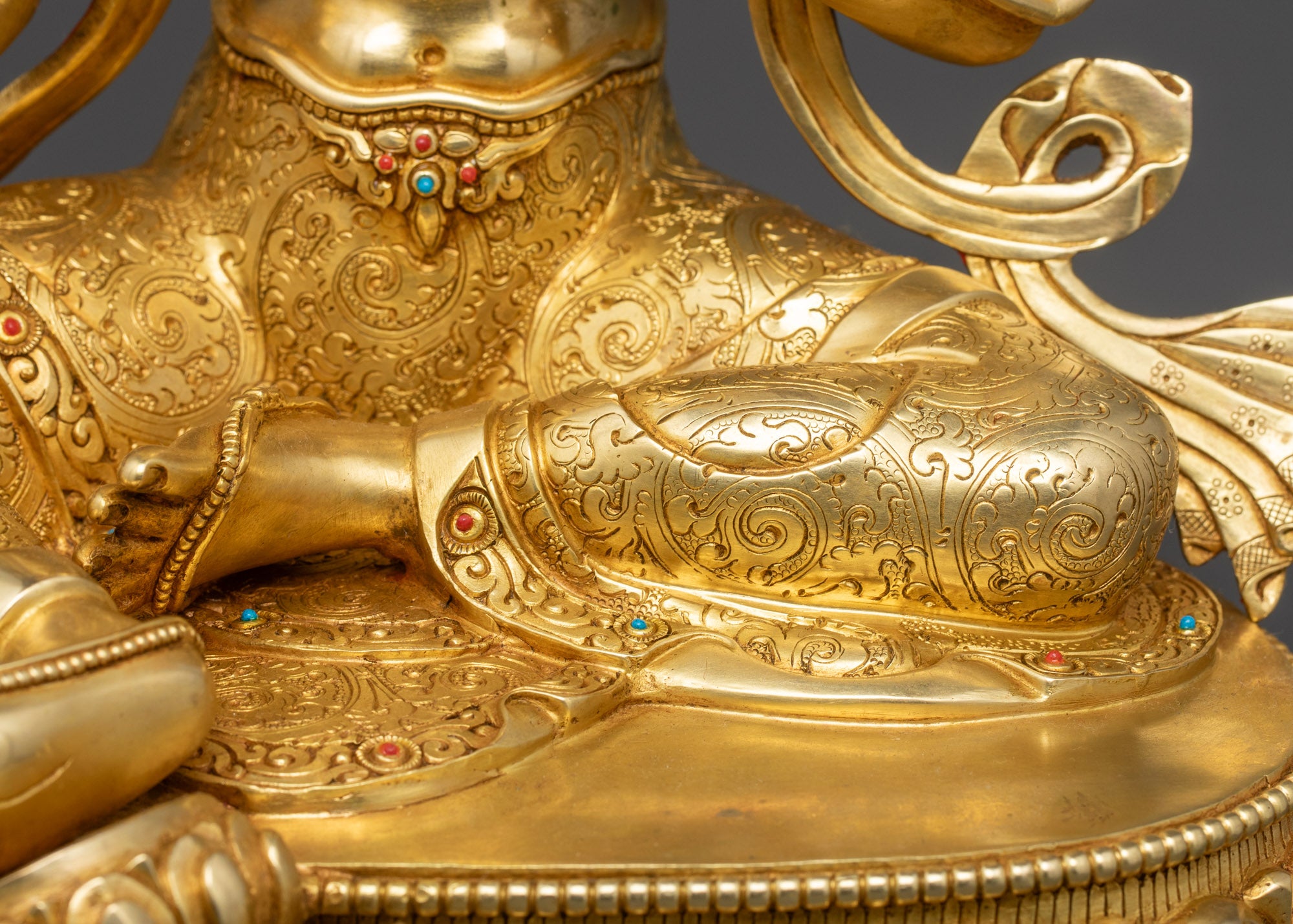 Green Tara Buddha Statue | 24K Gold Gilded with Semi-Precious Stones