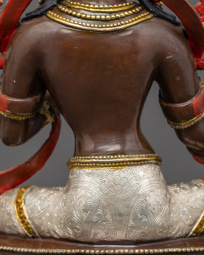 Silver Plated Green Tara Statue | 24k Gold Painted