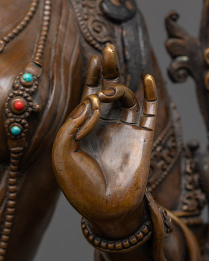 Oxidized Copper Green Tara Statue | Tibetan Buddhist Goddess
