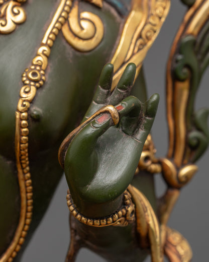 Colored Green Tara Sculpture | Tibetan Sacred Art