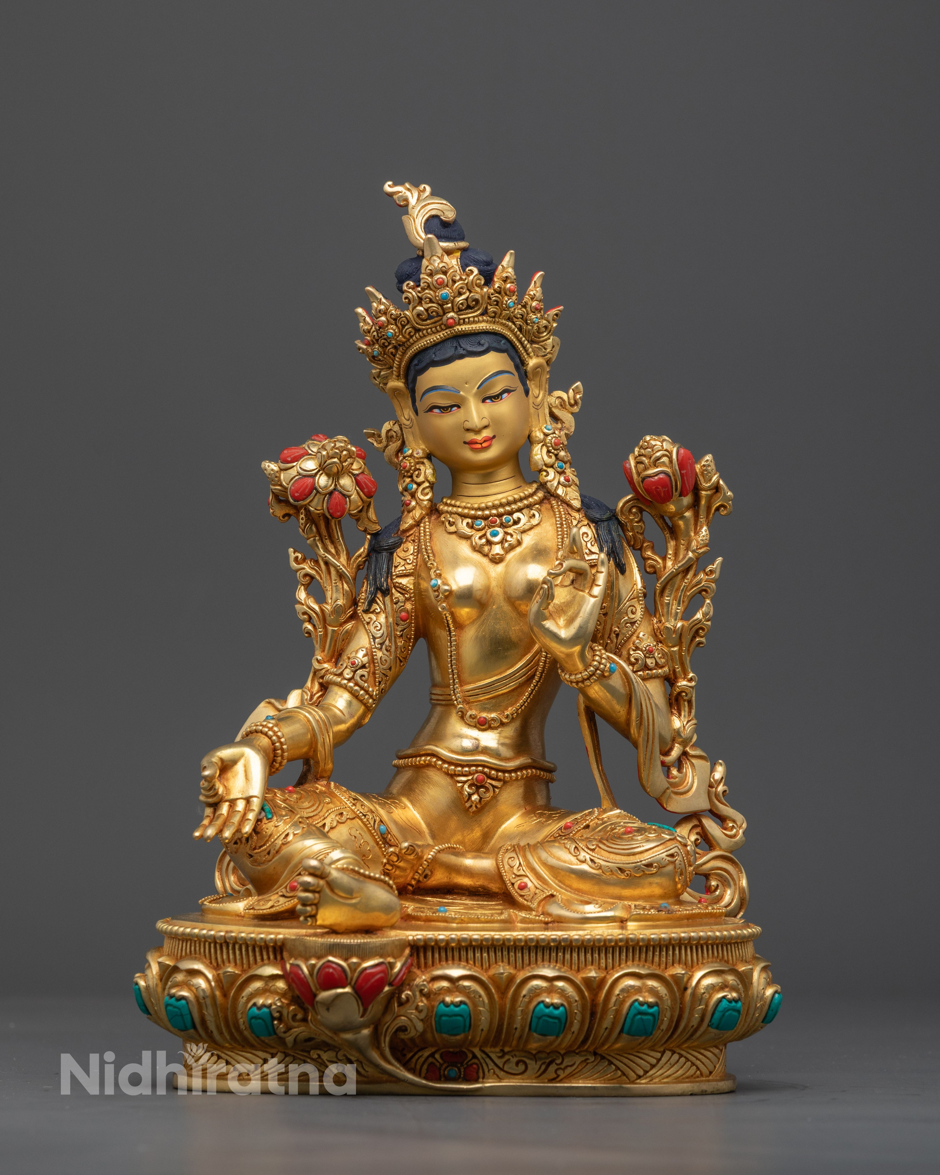 10.5" Green Tara Statue |  Handcrafted  Dolma Statue