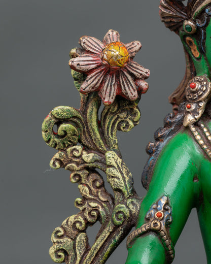 Acrylic Painted Green Tara Statue | Traditional Nepalese Artwork