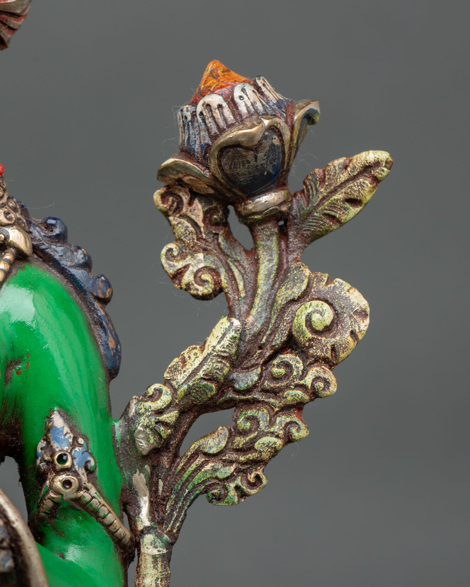 Acrylic Painted Green Tara Statue | Traditional Nepalese Artwork
