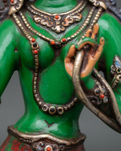 Acrylic Painted Green Tara Statue | Traditional Nepalese Artwork