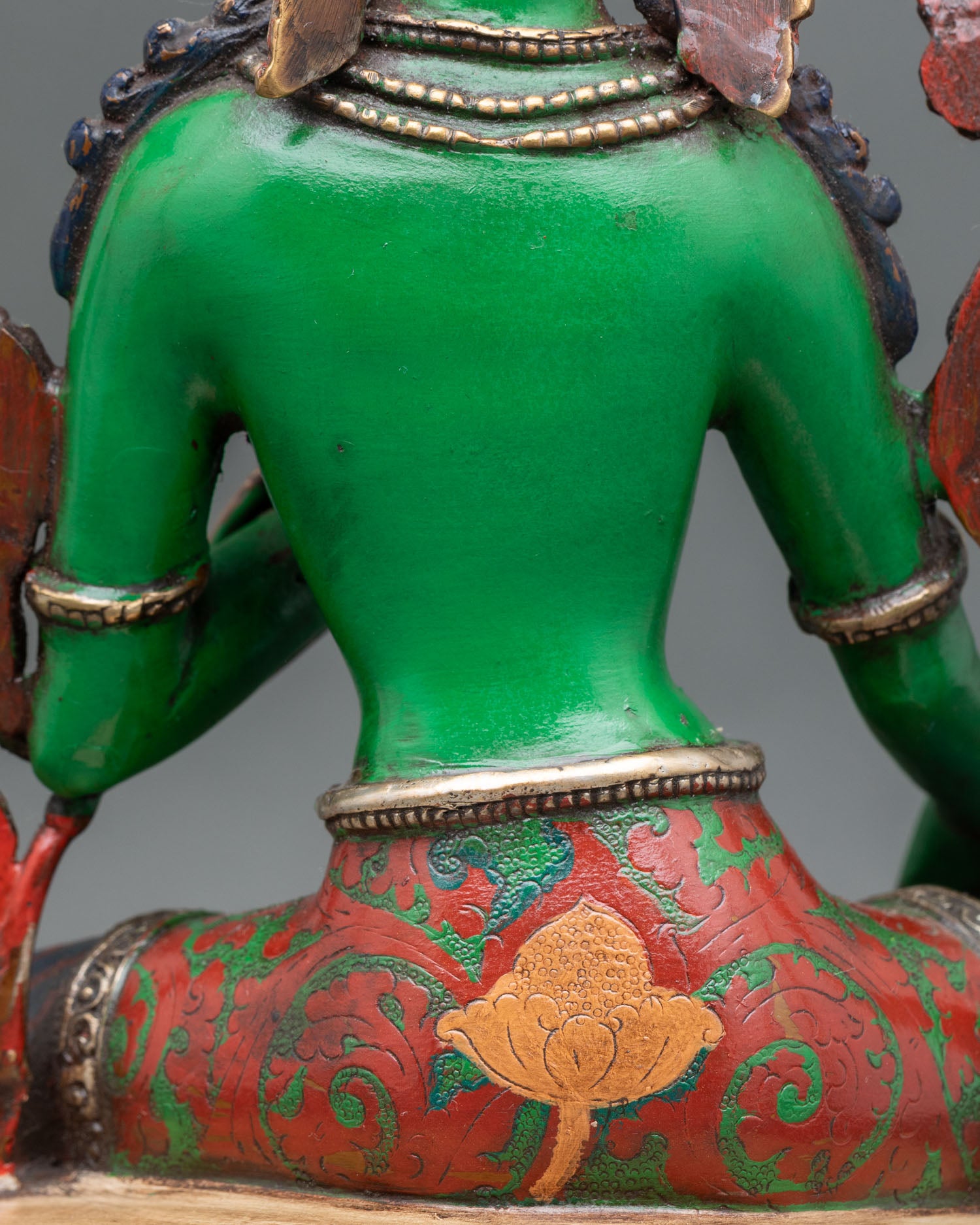 Acrylic Painted Green Tara Statue | Traditional Nepalese Artwork