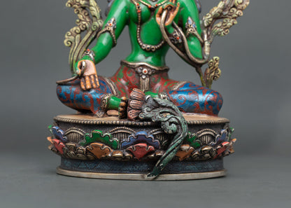 Acrylic Painted Green Tara Statue | Traditional Nepalese Artwork