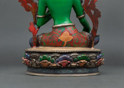 Acrylic Painted Green Tara Statue | Traditional Nepalese Artwork